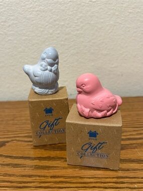 Vintage Avon Pink and Light Blue Soap Bird Figurines